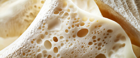 Close-up of porous texture with holes, showcasing a natural sponge-like surface with intricate patterns and textures, symbolizing softness and absorbency
