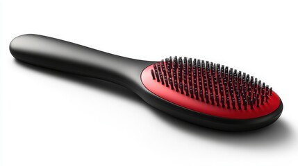 Sleek black and red ceramic straightening brush with ergonomic design