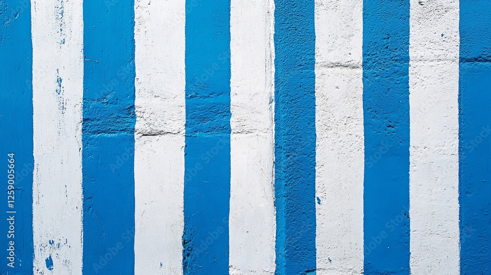 Poster blue and white stripes alternating on a textured wall creating a graphic background