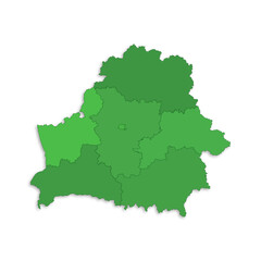 Belarus map with border highlighted regions, states, isolated on white background. Template map of Belarus. Detailed vector illustration.