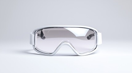 White ski goggles on grey background, winter sports