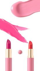 Obraz premium Pink cosmetic smears and swatches textures of serum, cream, fluid, lipstick, and gel. Isolated on transparent png background, colorful. with white shades