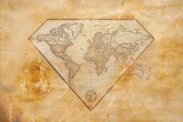 Fototapeta premium Diamond shaped old world map on aged parchment background