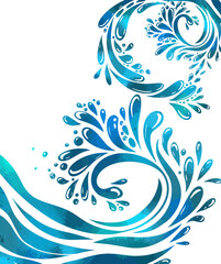 Blue watercolor river ocean wave layer background. hand drawn. Not AI, Vector illustration.