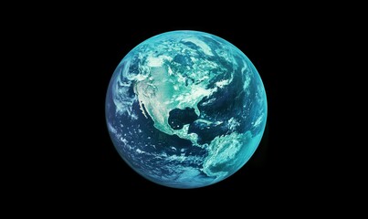 Obraz premium Illuminated view of Earth glowing with soft blue and green hues, suspended in the infinite expanse of outer space.