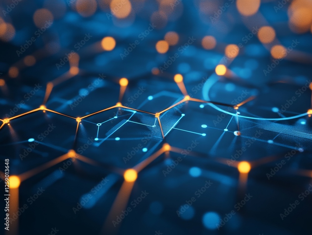 Poster abstract hexagonal network with glowing connections, digital technology background