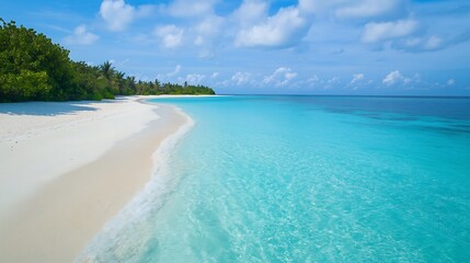 Tropical Oasis in the Maldives: Crystal-Clear Waters, White Sandy Beaches, and Lush Green Palms - An Invitation to Relaxation.Generative AI