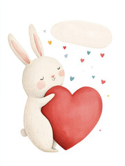 Obraz premium Cute Bunny Holding Heart with Floating Hearts 