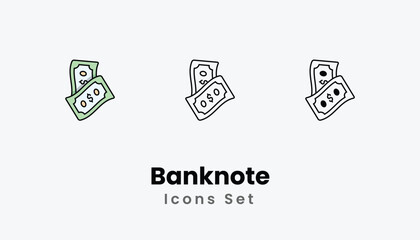Banknote Icons thin line and glyph vector icon stock illustration