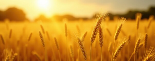 Sunlit wheat field, golden stalks waving gently , countryside, rural, plant