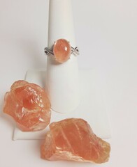 Oregon Sunstone ring and raw gems
