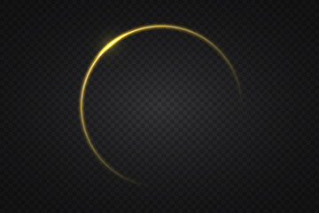 Round golden sparkling frame with glowing light effects, isolated on a black background. A luxurious vector illustration featuring a shimmering gold ring with sparkles and radiant reflections