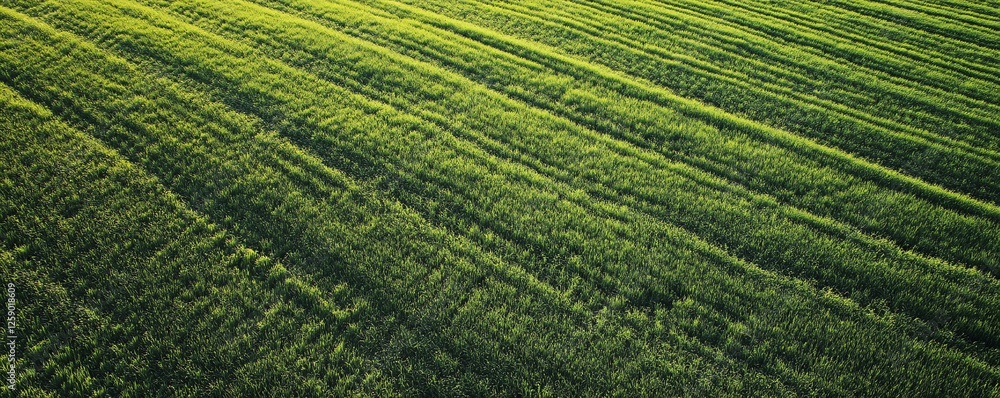 Aufkleber Drone photography capturing the vastness of a vibrant green crop field creating an abstract pattern