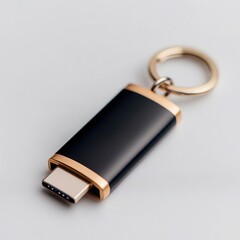 A stylish USB-C flash drive on a keychain, perfect for tech enthusiasts and professionals. Ideal for data transfer and storage.