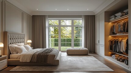 Luxurious Bedroom Design With Walk In Closet And Garden View