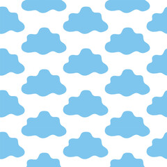 Seamless Pattern of Blue Clouds on White Background. Concept of Digital Design Element, Aesthetic Backdrop, Repetitive Sky Elements, Contemporary Graphic Art. Perfect for Textile and Wallpaper. Print