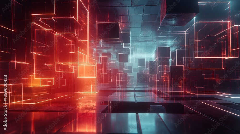 Poster futuristic metaverse digital cubes block technology network connection concept, the time of technolo