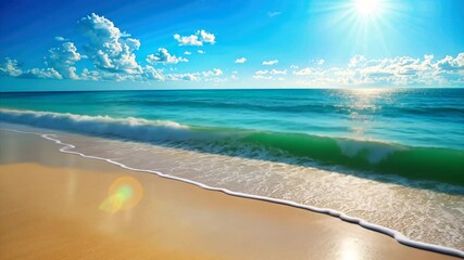 Tropical beach with turquoise water in the ocean. Paradise island on a sunny summer day. Trip, travel and vacation theme