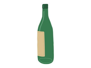 Green empty glass Wine Bottle with Label Illustration Isolated on White Background. Concept of Wine Art, Alcohol Beverage Icon, Beer Bottle, Minimalist Design, Elegant Drink, Graphic Element for Print