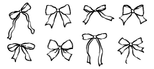 Coquette bow ribbon cute set. Coquette vintage girly set. Ribbon vintage for valentine design. Vector aesthetic illustration