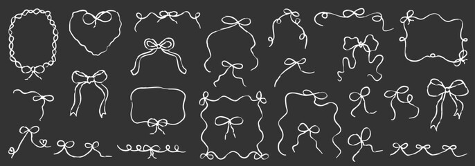 Coquette bow ribbon cute set. Coquette vintage girly set. Ribbon vintage for valentine design. Vector aesthetic illustration