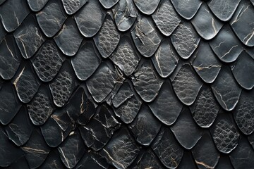 Close up of dragon scales in dark gray and black