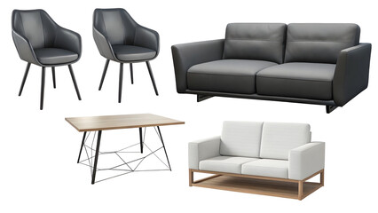 Modern furniture collection element set isolated