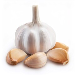 Fresh garlic bulb showing cloves, isolated on a white background