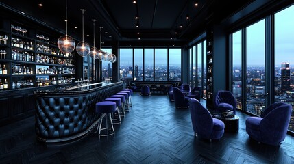 Luxurious Rooftop Bar with City View at Dusk