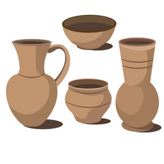 clay jugs and plates vector dishes