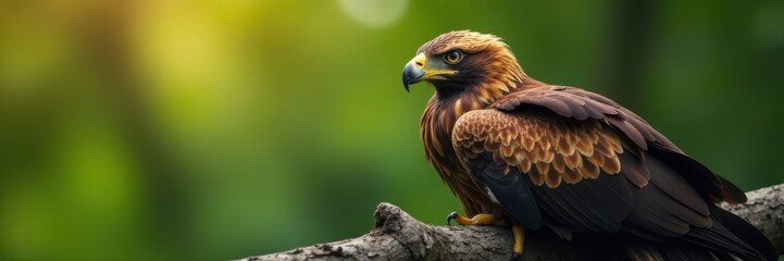Obraz premium Golden eagle resting on a branch, intense gaze, eye, wing, focus