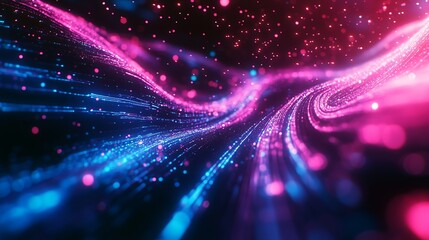 Obraz premium Abstract futuristic background with pink blue glowing neon moving high-speed wave lines and bokeh lights. Data transfer concept. Fantastic wallpaper.