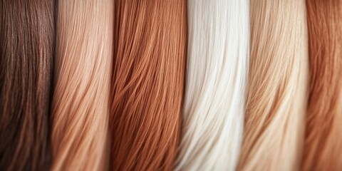 Fototapeta premium Variety of hair colors and textures displayed in vertical strands