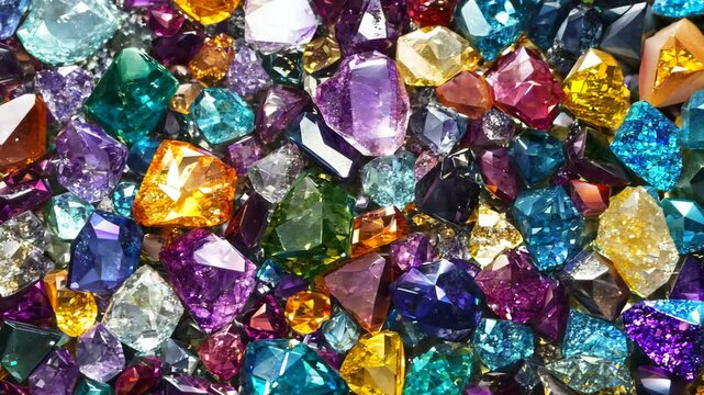 A background completely filled with colorful gemstones and crystals, packed closely together to create a sparkling, luxurious surface.