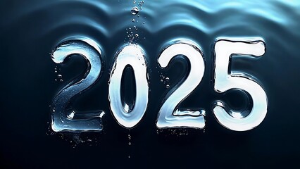the year "2025" formed from water, with droplets and splashes creating the numerals