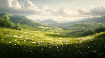 Obraz premium Serene Rolling Hills and Wildflower Meadow Landscape