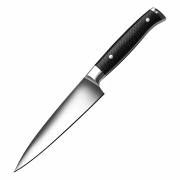 Realistic stainless steel chef knife with sharp blade and black ergonomic handle, essential kitchen tool, isolated on transparent background. Generative Ai.