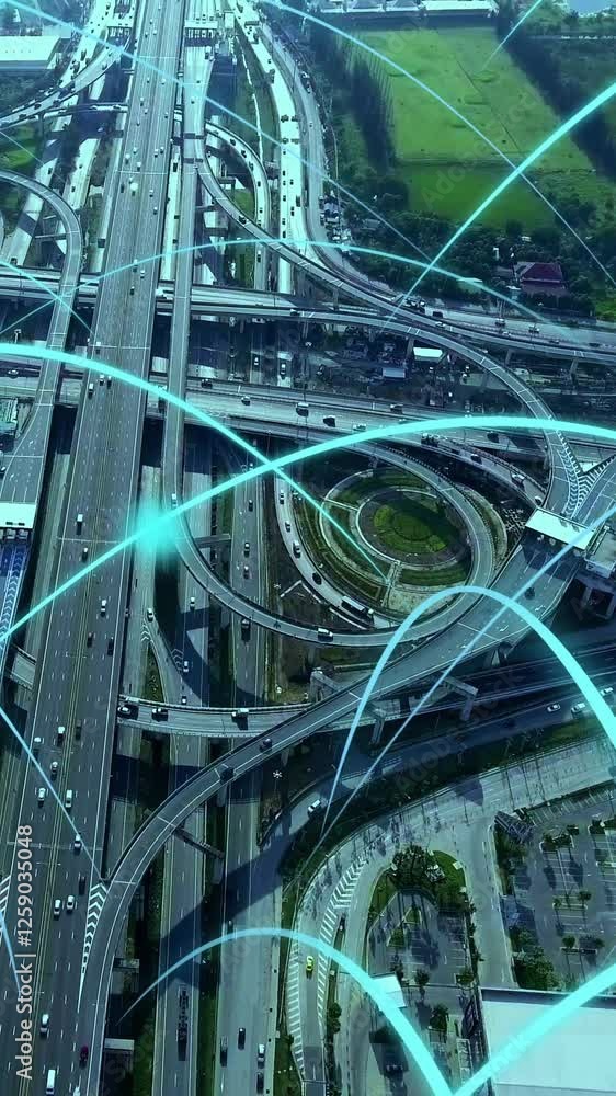 Aufkleber smart digital city highway with globalization graphic of connection network abstract line . concept 