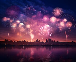 fireworks over the river ai generative
