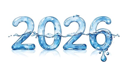 the year "2026" formed from water, with droplets and splashes creating the numerals