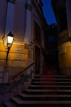 Stairway street at night in Szekesfehervar