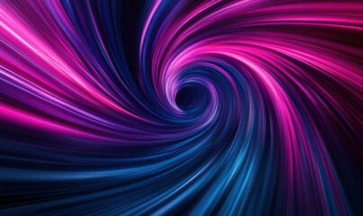 Fototapeta premium Dynamic light trails of vivid magenta and cyan creating a circular vortex, set against a minimalist, deep black space.