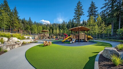 Modern Playground nestled in a lush forest setting