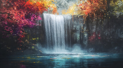 Serene Waterfall in Autumnal Forest - Magical Nature Scene
