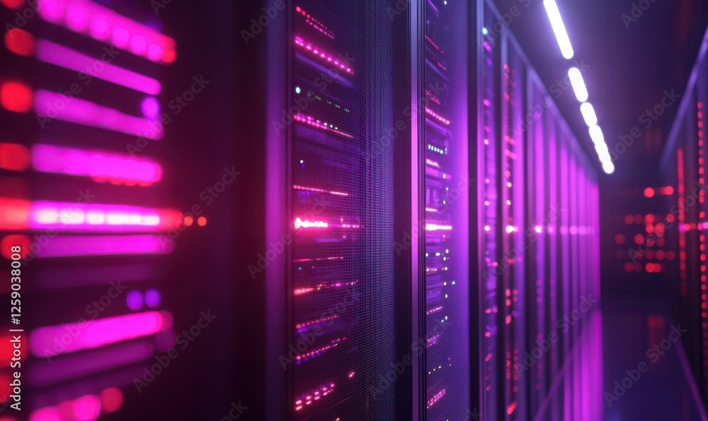 Aufkleber group of futuristic data storage cubes glowing in purple and red hues, neatly stacked in a clean dig