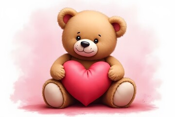 Obraz premium Teddy bear holding a heart-shaped balloon with love and fun in a cute, fluffy style