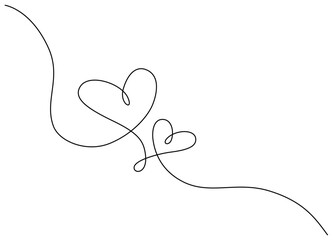 Minimalistic line art drawing of two hearts isolated on white background