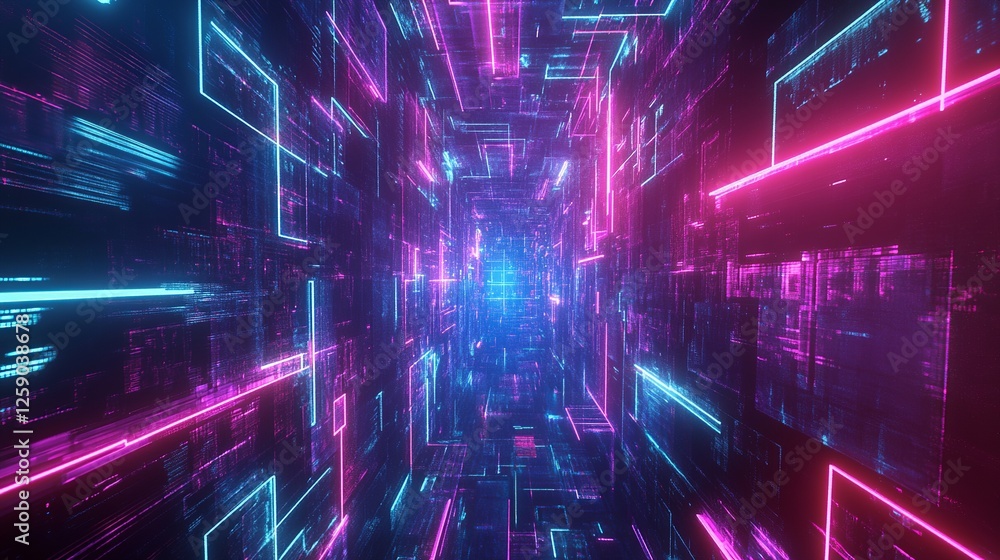 Aufkleber neural lowpoly ai futuristic neon network of abstract connection background
