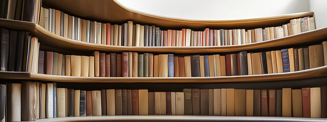 Abstract curved bookshelves in library, sparse image
