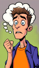 cartoon man accusing with thought bubble, colorful. with white shades